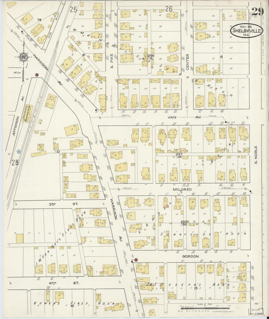 Sanborn Fire Insurance Map from Shelbyville, Shelby County, Indiana (1916), Sheet #0029 - Historic Sanborn Fire Insurance Map Print, vintage old map wall art, antique decor, genealogy gift, Indiana Indiana map
