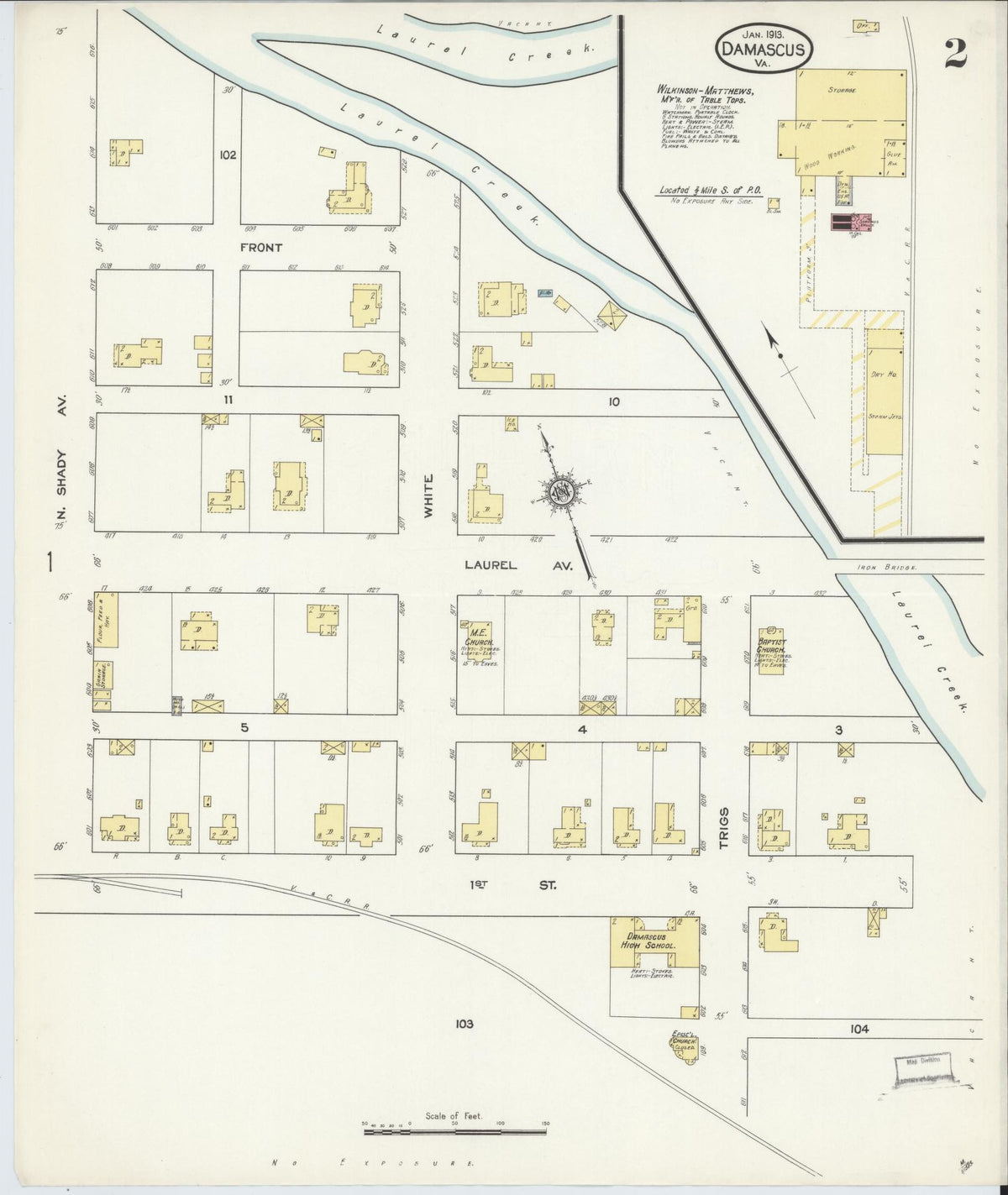 Sanborn Fire Insurance Map from Damascus, Washington County, Virginia (1913), Sheet #0002 - Complete Map Set gallery image, historic Sanborn map, vintage wall art, Virginia Virginia
