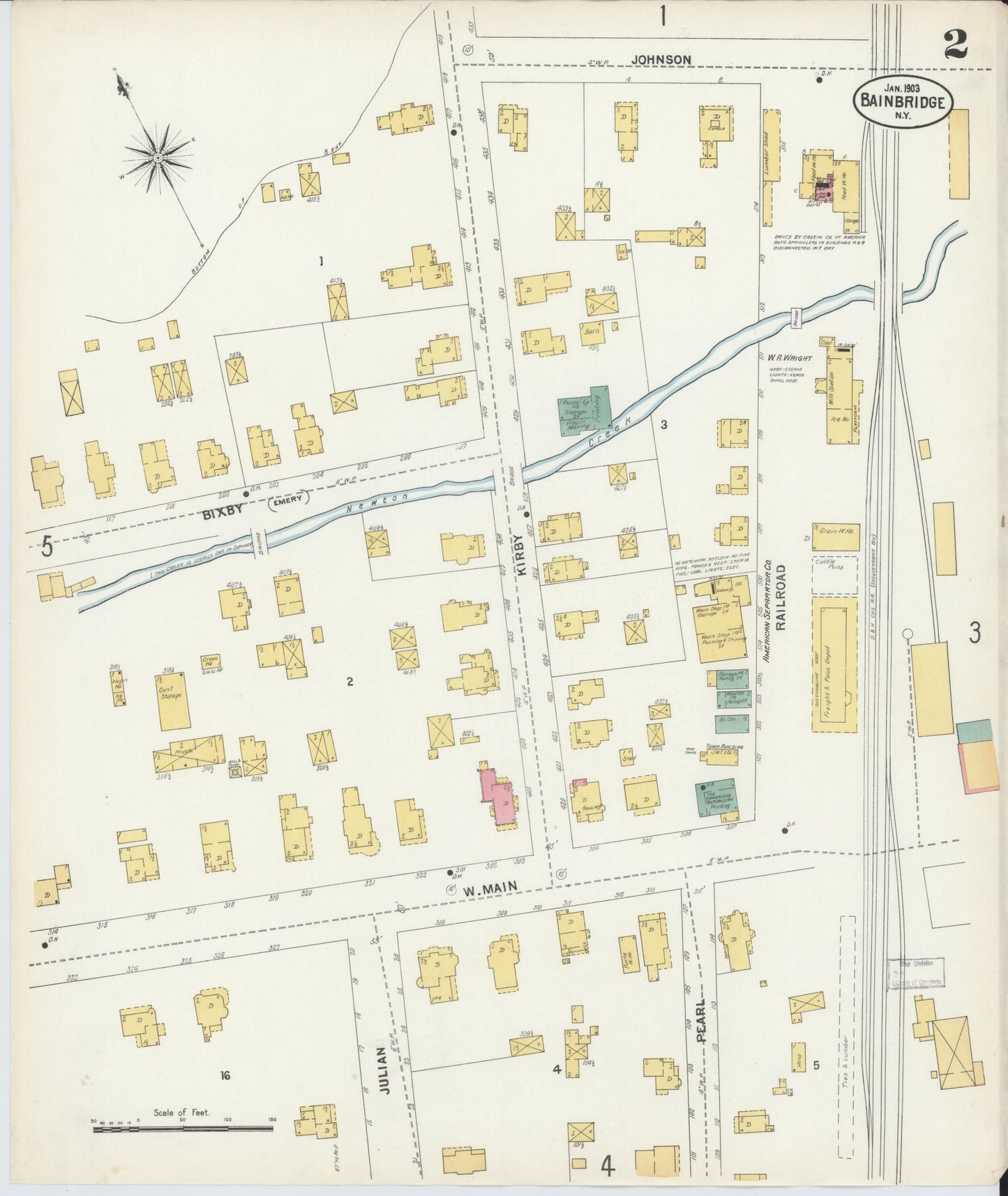 Sanborn Fire Insurance Map from Bainbridge, Chenango County, New York (1903), Sheet #0002 - Complete Map Set gallery image, historic Sanborn map, vintage wall art, New York New York