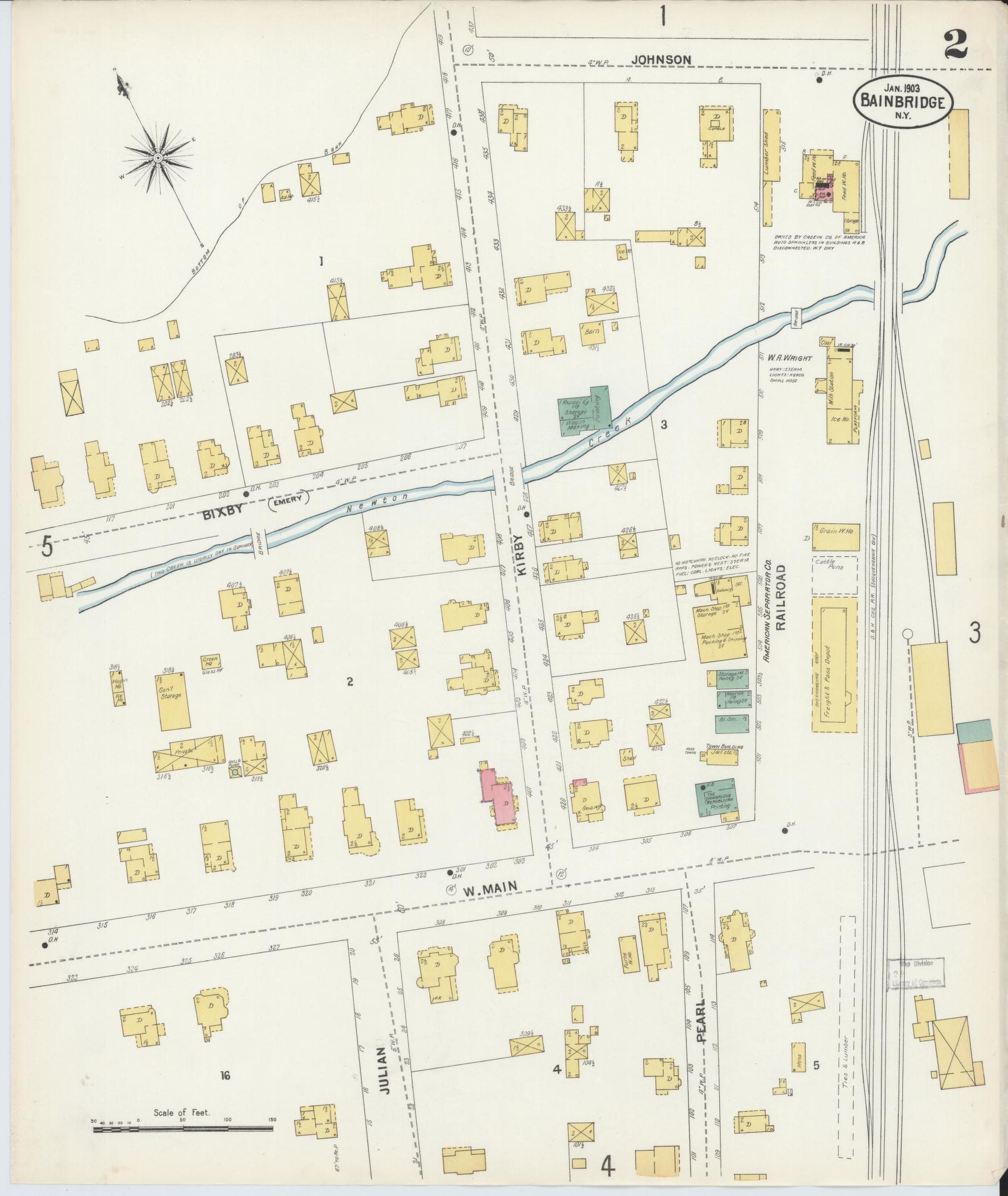 Sanborn Fire Insurance Map from Bainbridge, Chenango County, New York (1903), Sheet #0002 - Complete Map Set gallery image, historic Sanborn map, vintage wall art, New York New York