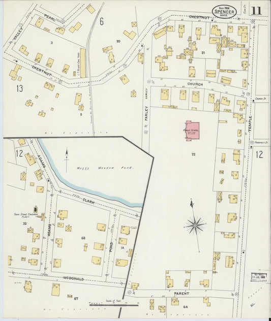 Sanborn Fire Insurance Map from Spencer, Worcester County, Massachusetts (1906), Sheet #0011 - Historic Sanborn Fire Insurance Map Print, vintage old map wall art, antique decor, genealogy gift, Massachusetts Massachusetts map