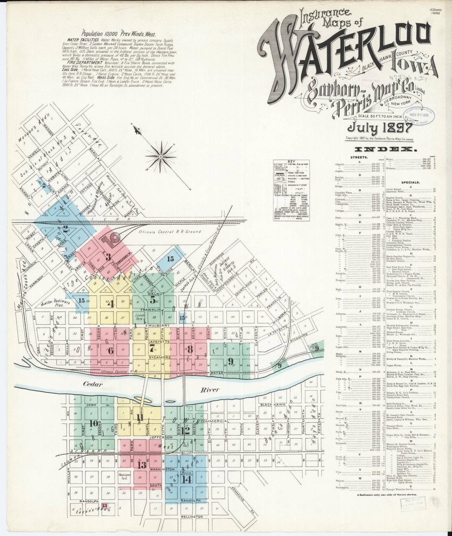 Sanborn Fire Insurance Map from Waterloo, Black Hawk County, Iowa (1897), Sheet #0001 - Historic Sanborn Fire Insurance Map Print
