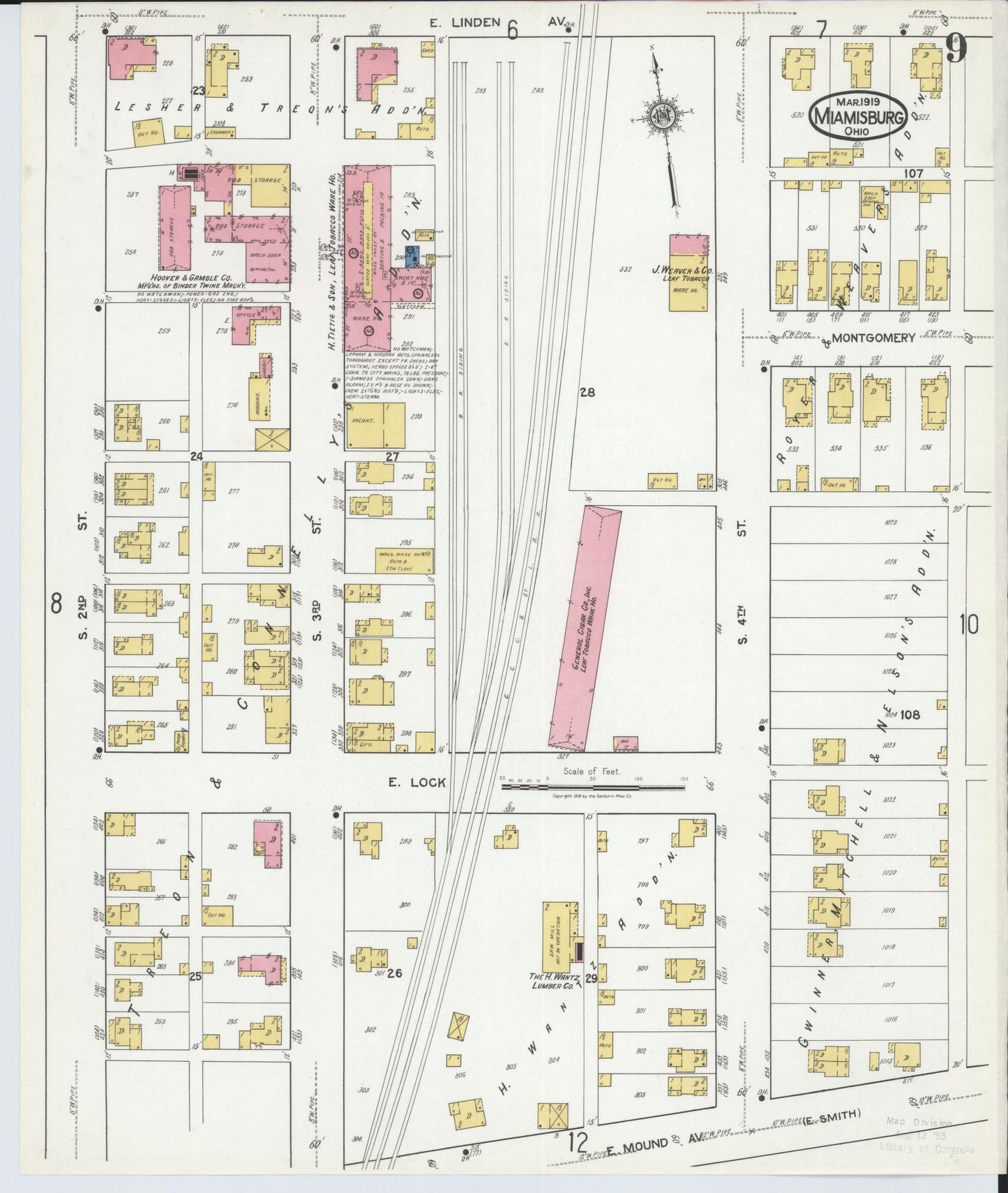 Sanborn Fire Insurance Map from Miamisburg, Montgomery County, Ohio (1919), Sheet #0009 - Historic Sanborn Fire Insurance Map Print, vintage old map wall art, antique decor, genealogy gift, Ohio Ohio map