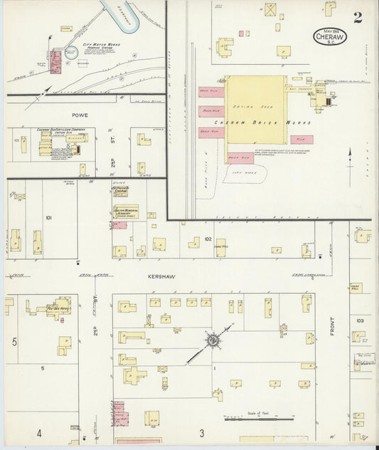 Sanborn Fire Insurance Map from Cheraw, Chesterfield County, South Carolina (1914), Sheet #0002 - Historic Sanborn Fire Insurance Map Print, vintage old map wall art, antique decor, genealogy gift, South Carolina South Carolina map