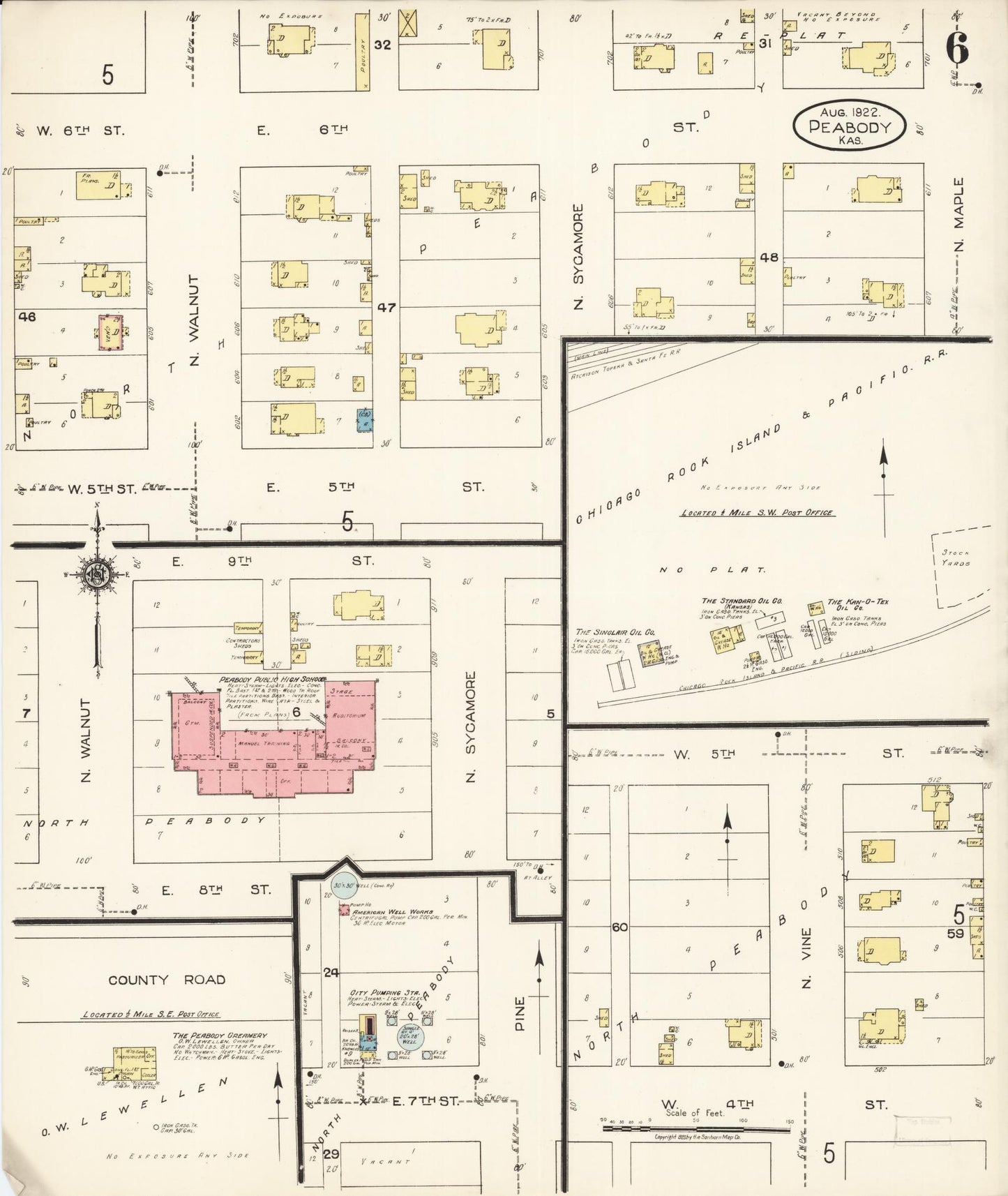 Sanborn Fire Insurance Map from Peabody, Marion County, Kansas (1922), Sheet #0006 - Complete Map Set gallery image, historic Sanborn map, vintage wall art, Kansas Kansas