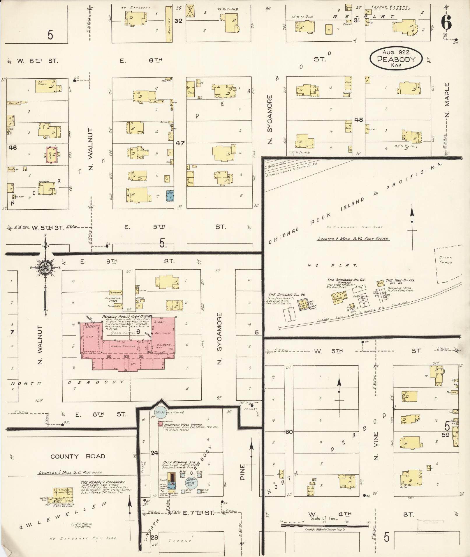 Sanborn Fire Insurance Map from Peabody, Marion County, Kansas (1922), Sheet #0006 - Complete Map Set gallery image, historic Sanborn map, vintage wall art, Kansas Kansas