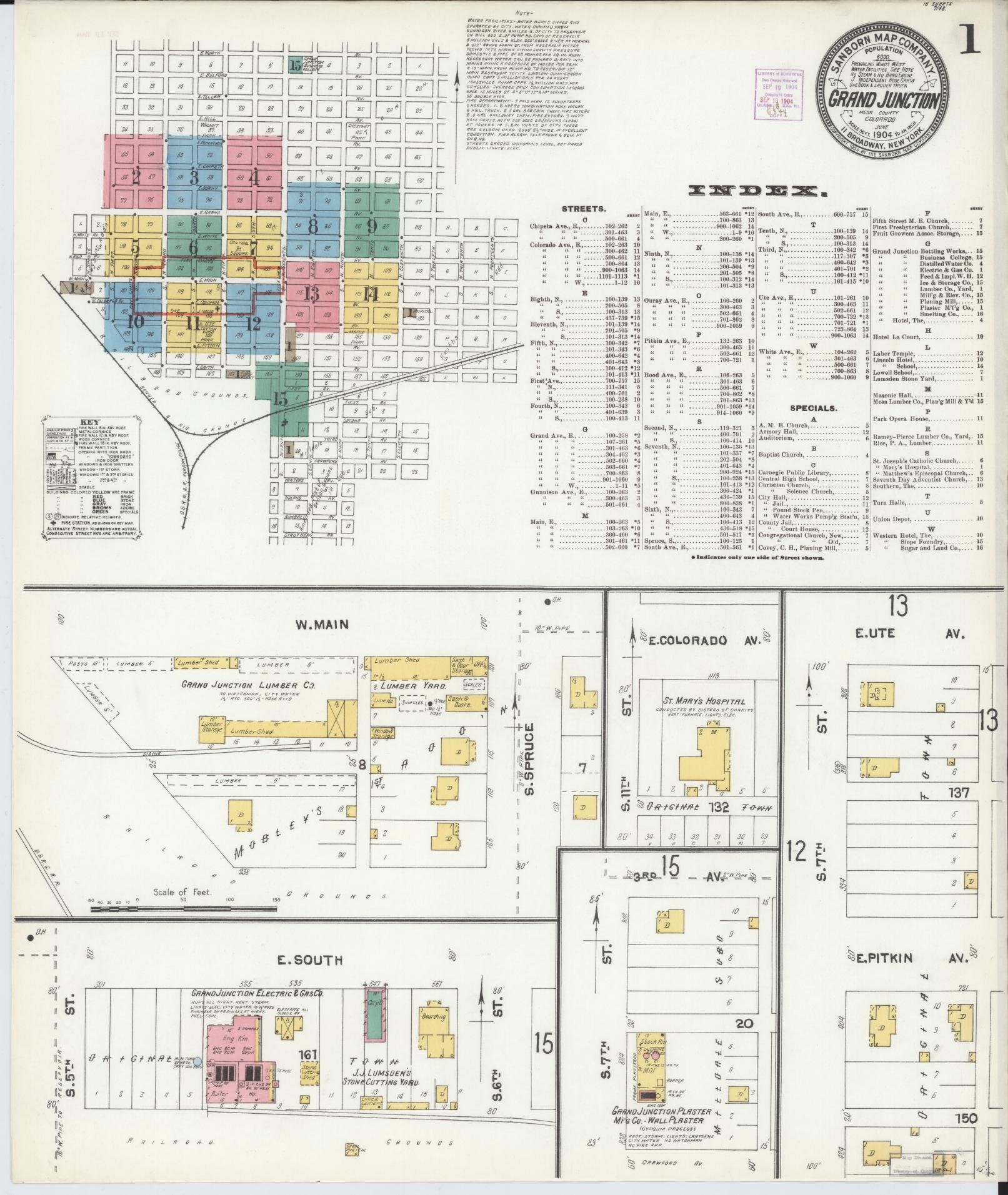 Sanborn Fire Insurance Map from Grand Junction, Mesa County, Colorado (1904), Sheet #0001 - Complete Map Set gallery image, historic Sanborn map, vintage wall art, Colorado Colorado