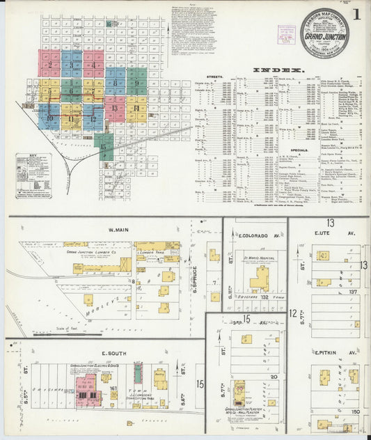 Sanborn Fire Insurance Map from Grand Junction, Mesa County, Colorado (1904), Sheet #0001 - Complete Map Set gallery image, historic Sanborn map, vintage wall art, Colorado Colorado