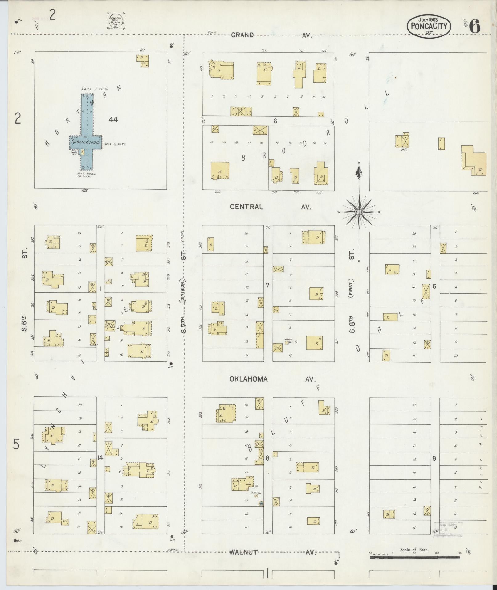 Sanborn Fire Insurance Map from Ponca City, Kay County, Oklahoma (1903), Sheet #0006 - Complete Map Set gallery image, historic Sanborn map, vintage wall art, Oklahoma Oklahoma