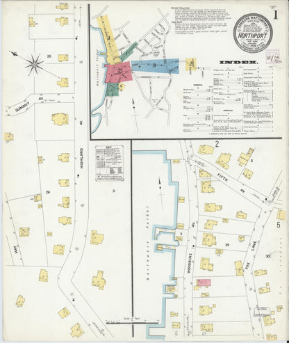 Sanborn Fire Insurance Map from Northport, Suffolk County, New York (1909), Sheet #0001 - Historic Sanborn Fire Insurance Map Print, vintage old map wall art, antique decor, genealogy gift, New York New York map