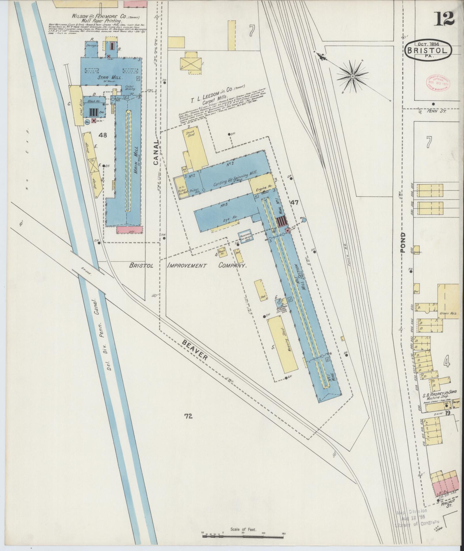 Sanborn Fire Insurance Map from Bristol, Bucks County, Pennsylvania (1894), Sheet #0012 - Historic Sanborn Fire Insurance Map Print, vintage old map wall art, antique decor, genealogy gift, Pennsylvania Pennsylvania map