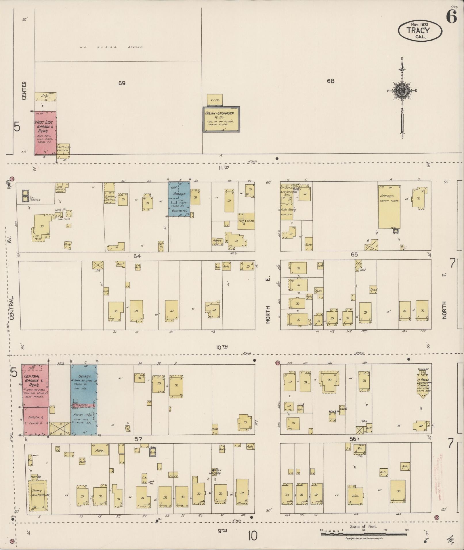 Sanborn Fire Insurance Map from Tracy, San Joaquin County, California (1921), Sheet #0006 - Complete Map Set gallery image, historic Sanborn map, vintage wall art, California California