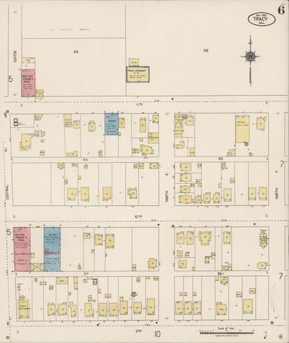 Sanborn Fire Insurance Map from Tracy, San Joaquin County, California (1921), Sheet #0006 - Complete Map Set gallery image, historic Sanborn map, vintage wall art, California California