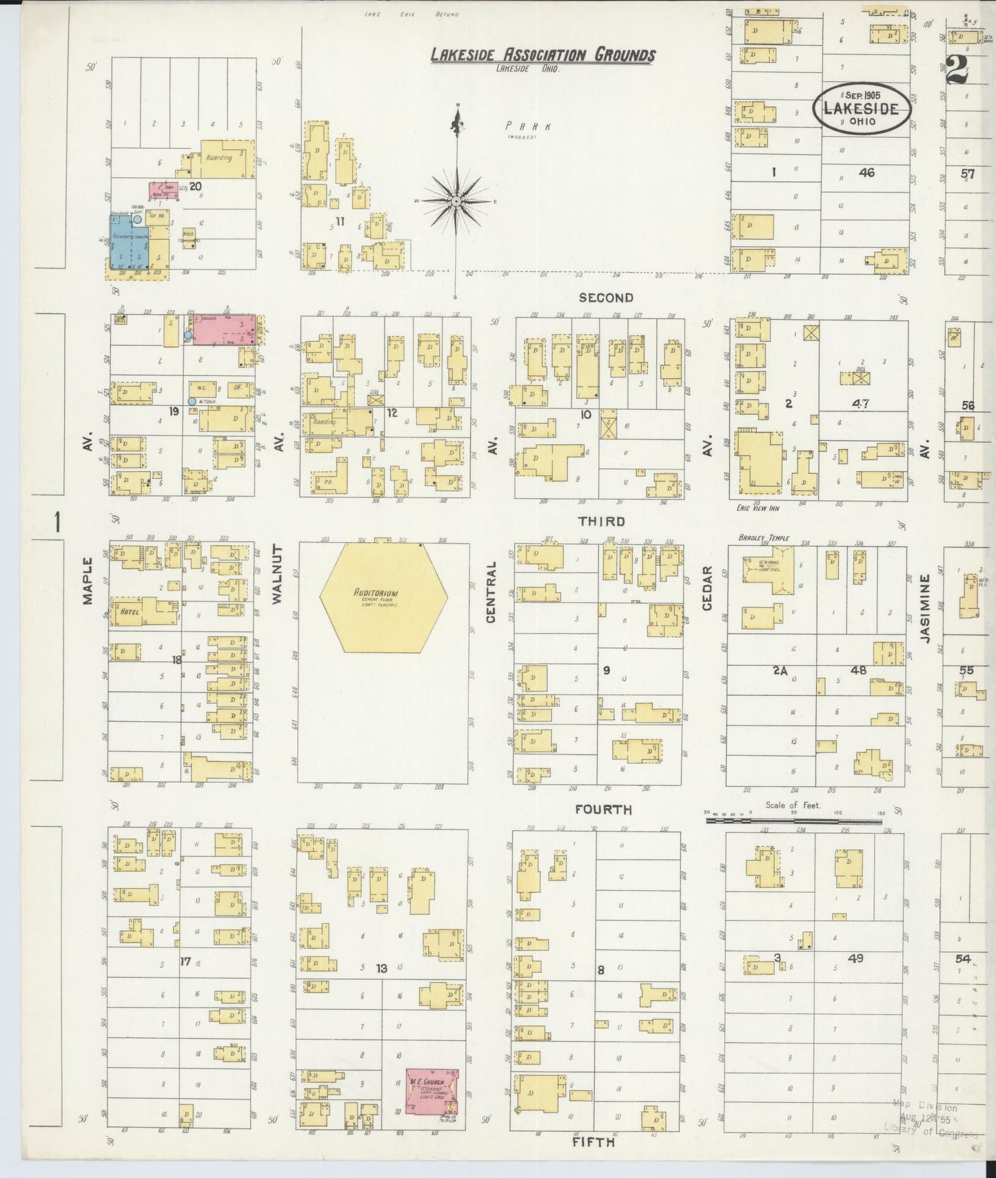 Sanborn Fire Insurance Map from Lakeside, Ottawa County, Ohio (1905), Sheet #0002 - Historic Sanborn Fire Insurance Map Print, vintage old map wall art, antique decor, genealogy gift, Ohio Ohio map