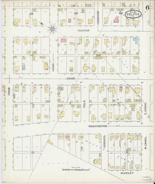Sanborn Fire Insurance Map from Delphi, Carroll County, Indiana (1893), Sheet #0006 - Historic Sanborn Fire Insurance Map Print, vintage old map wall art, antique decor, genealogy gift, Indiana Indiana map