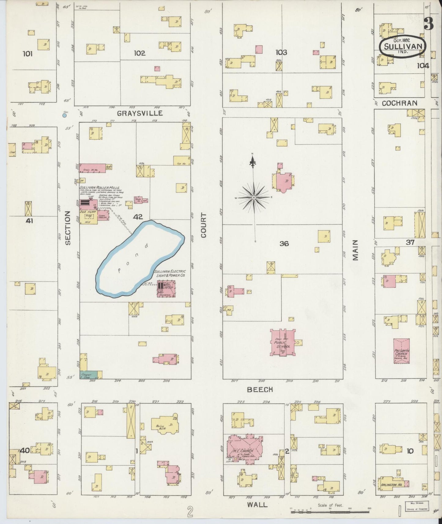 Sanborn Fire Insurance Map from Sullivan, Sullivan County, Indiana (1892), Sheet #0003 - Historic Sanborn Fire Insurance Map Print, vintage old map wall art, antique decor, genealogy gift, Indiana Indiana map