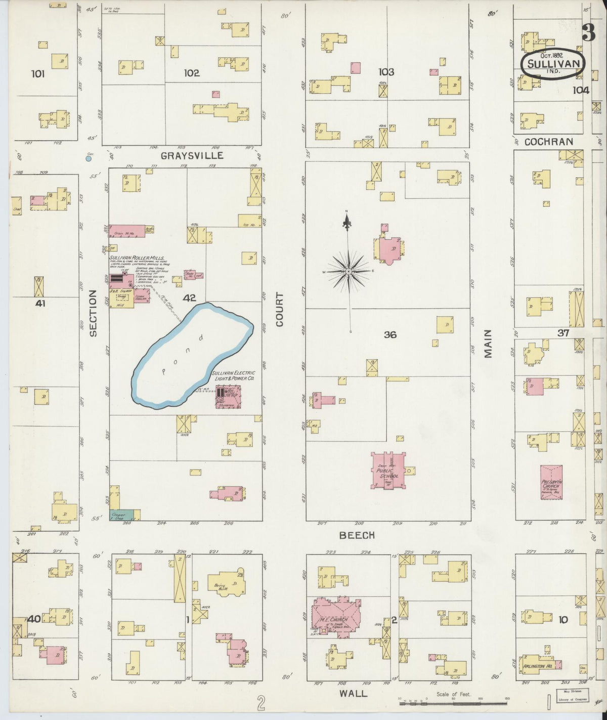 Sanborn Fire Insurance Map from Sullivan, Sullivan County, Indiana (1892), Sheet #0003 - Historic Sanborn Fire Insurance Map Print, vintage old map wall art, antique decor, genealogy gift, Indiana Indiana map