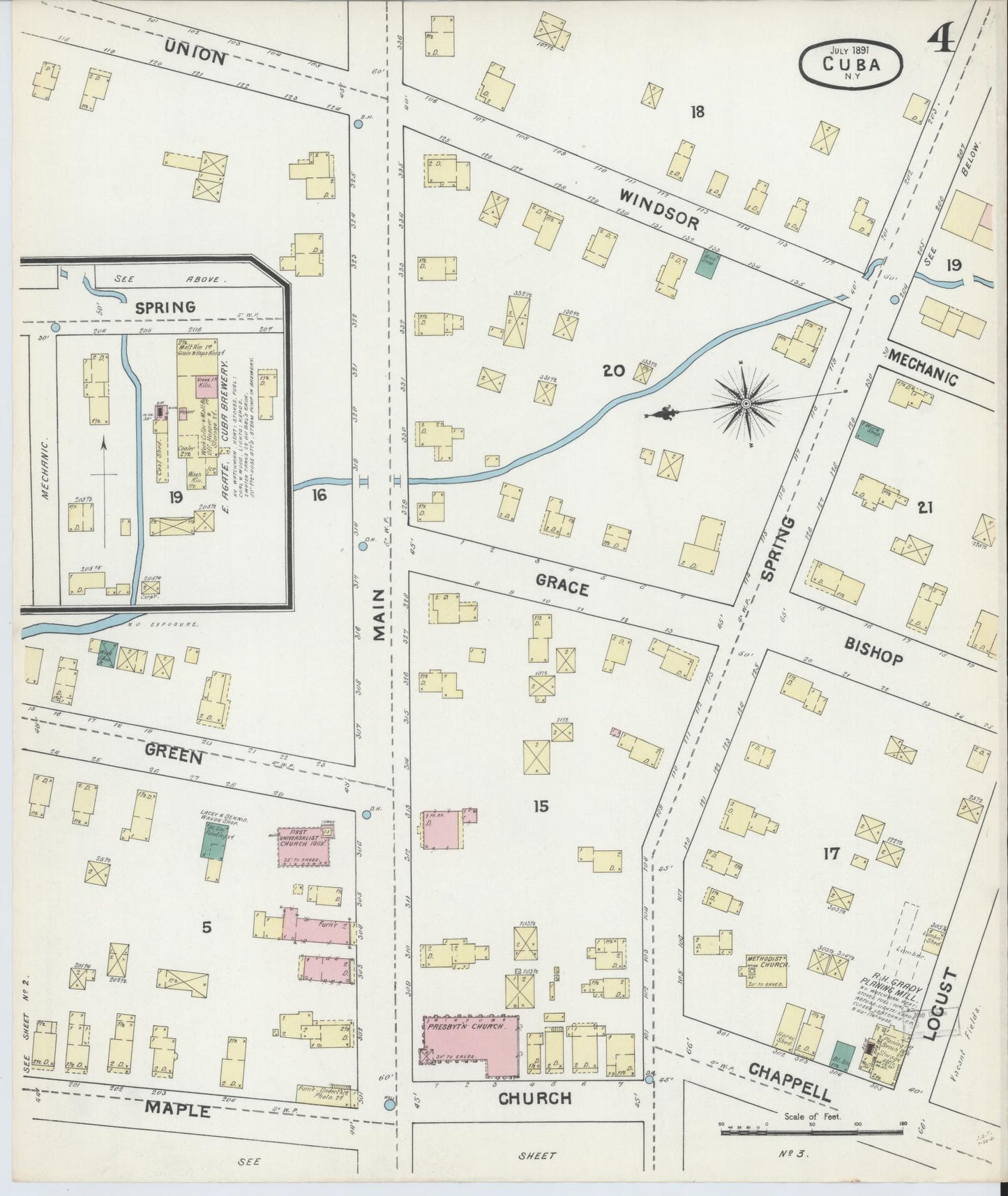 Sanborn Fire Insurance Map from Cuba, Allegany County, New York (1891), Sheet #0004 - Historic Sanborn Fire Insurance Map Print, vintage old map wall art, antique decor, genealogy gift, New York New York map
