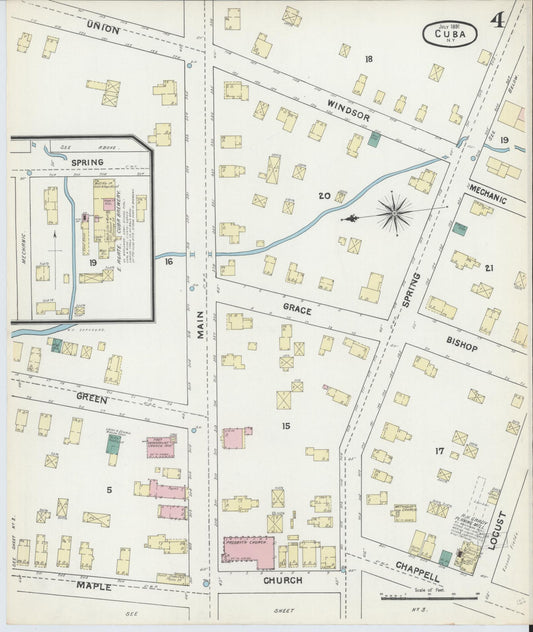 Sanborn Fire Insurance Map from Cuba, Allegany County, New York (1891), Sheet #0004 - Historic Sanborn Fire Insurance Map Print, vintage old map wall art, antique decor, genealogy gift, New York New York map