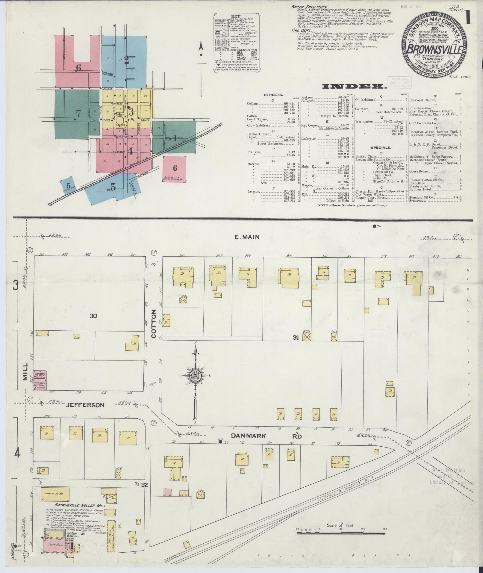 Sanborn Fire Insurance Map from Brownsville, Haywood County, Tennessee. (1910) – Historic Sanborn Fire Insurance Map Print