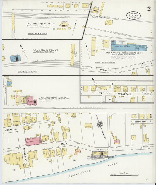 Sanborn Fire Insurance Map from Logan, Logan County, West Virginia (1910), Sheet #0002 - Historic Sanborn Fire Insurance Map Print, vintage old map wall art, antique decor, genealogy gift, West Virginia West Virginia map