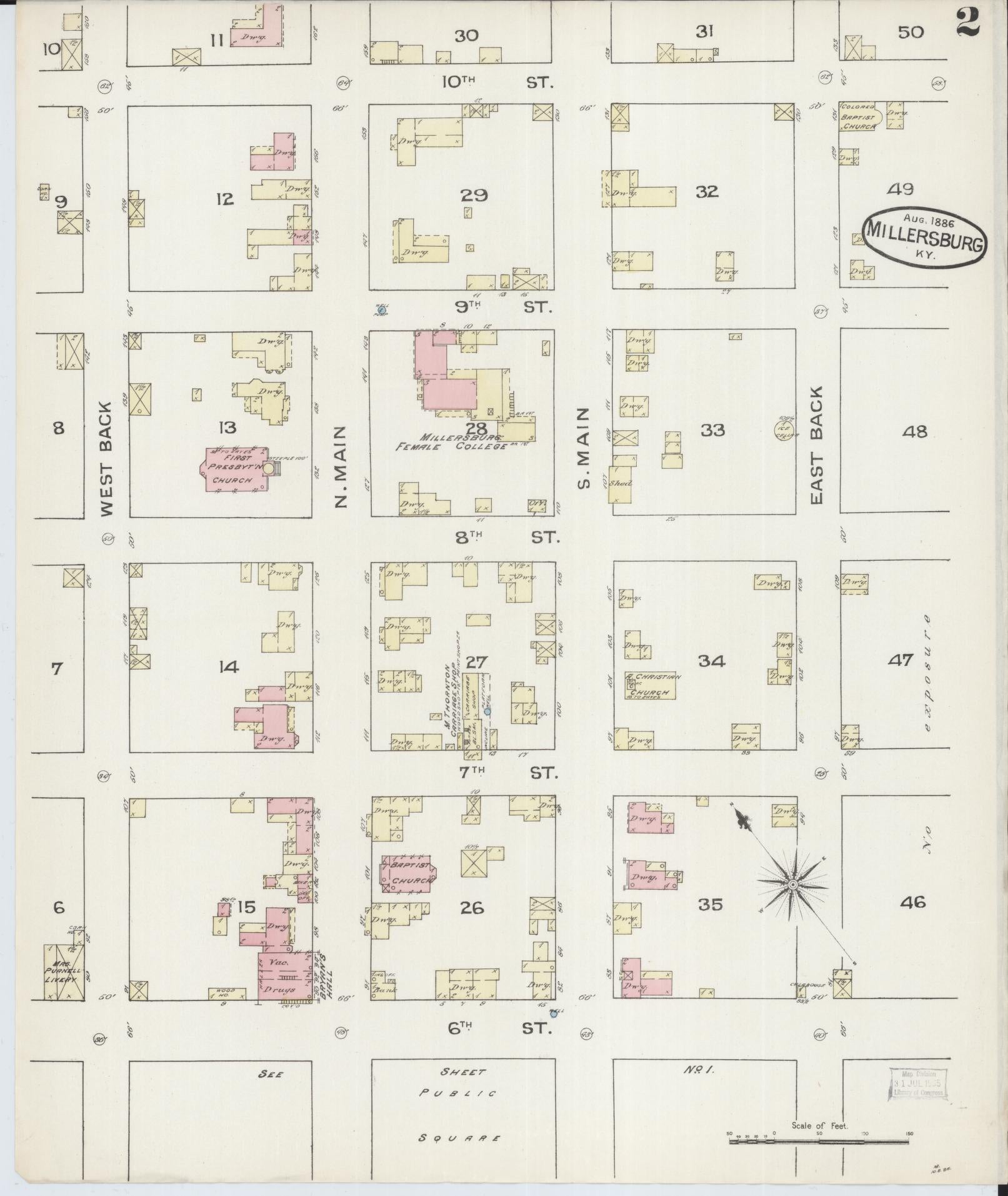 Sanborn Fire Insurance Map from Millersburg, Bourbon County, Kentucky (1886), Sheet #0002 - Complete Map Set gallery image, historic Sanborn map, vintage wall art, Kentucky Kentucky
