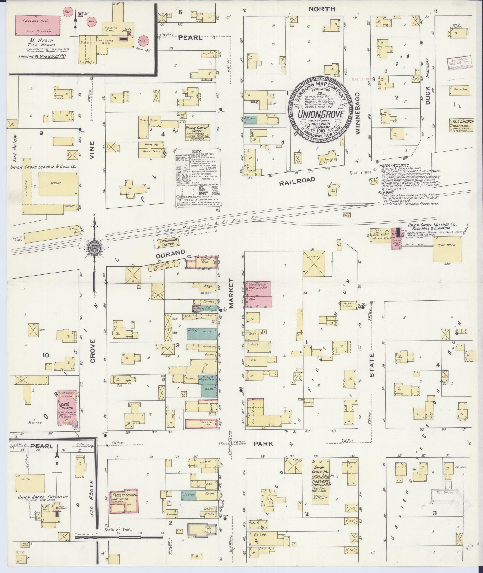 Sanborn Fire Insurance Map from Union Grove, Racine County, Wisconsin (1910), Sheet #0001 - Historic Sanborn Fire Insurance Map Print, vintage old map wall art, antique decor, genealogy gift, Wisconsin Wisconsin map