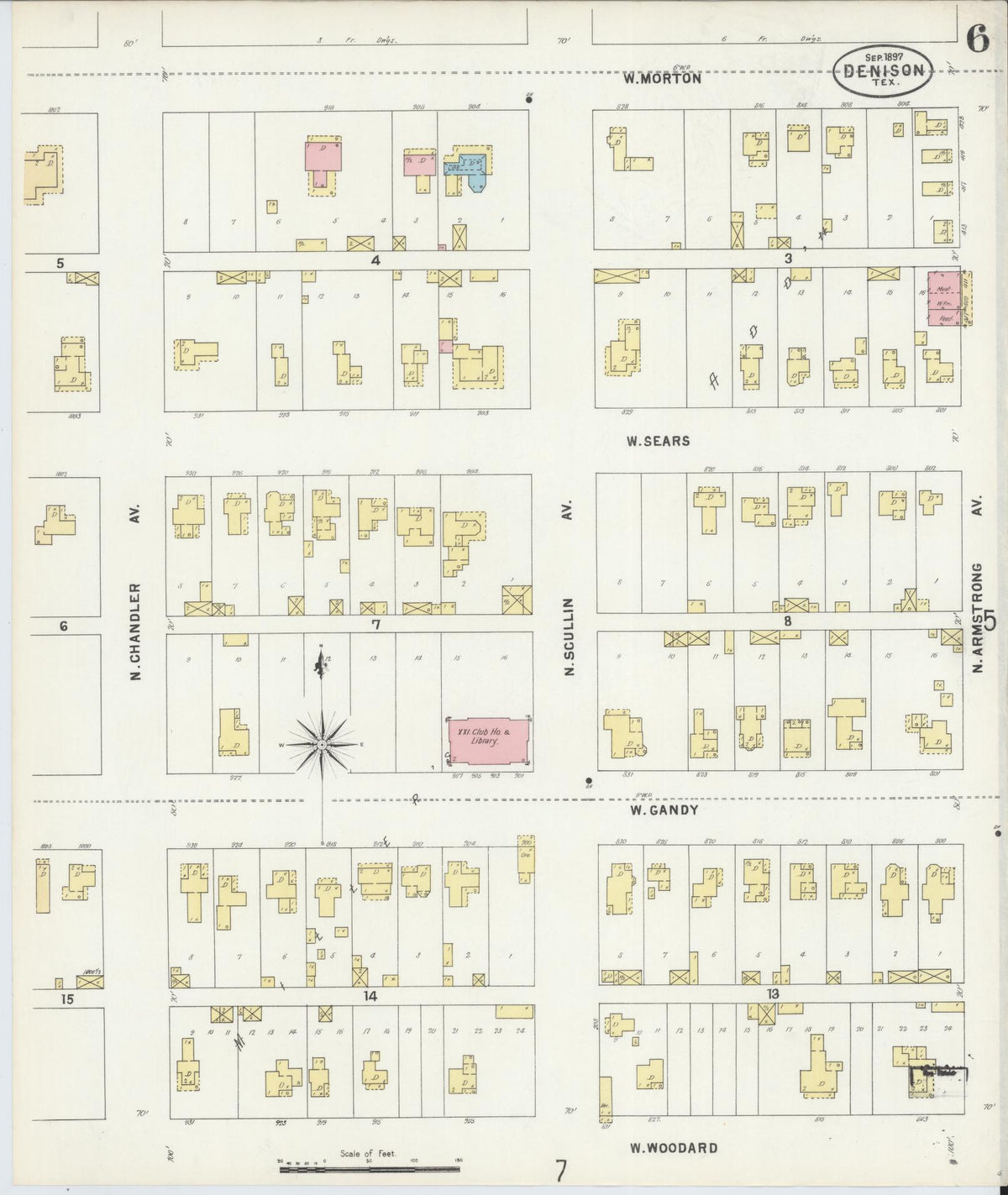 Sanborn Fire Insurance Map from Denison, Grayson County, Texas (1897), Sheet #0006 - Complete Map Set gallery image, historic Sanborn map, vintage wall art, Texas Texas