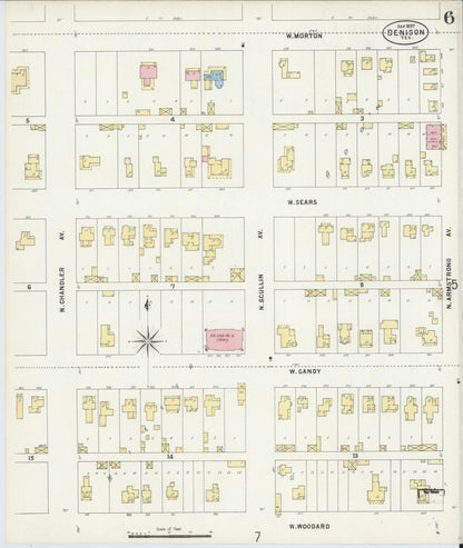 Sanborn Fire Insurance Map from Denison, Grayson County, Texas (1897), Sheet #0006 - Complete Map Set gallery image, historic Sanborn map, vintage wall art, Texas Texas