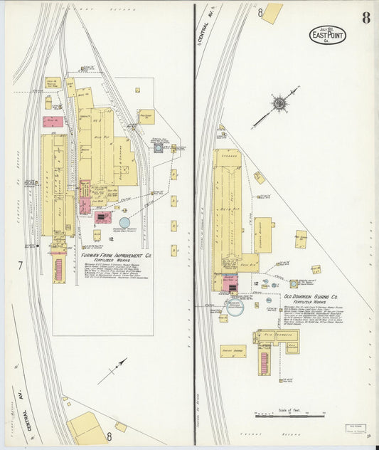 Sanborn Fire Insurance Map from East Point, Fulton County, Georgia (1911), Sheet #0008 - Historic Sanborn Fire Insurance Map Print, vintage old map wall art, antique decor, genealogy gift, Georgia Georgia map