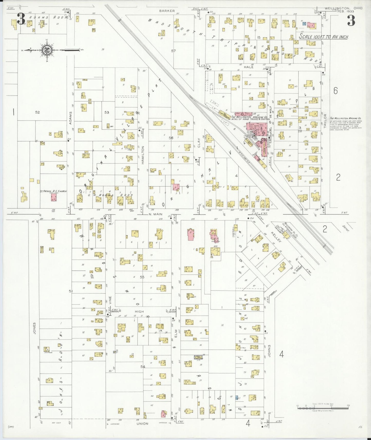 Sanborn Fire Insurance Map from Wellington, Lorain County, Ohio (1933), Sheet #0003 - Complete Map Set gallery image, historic Sanborn map, vintage wall art, Ohio Ohio