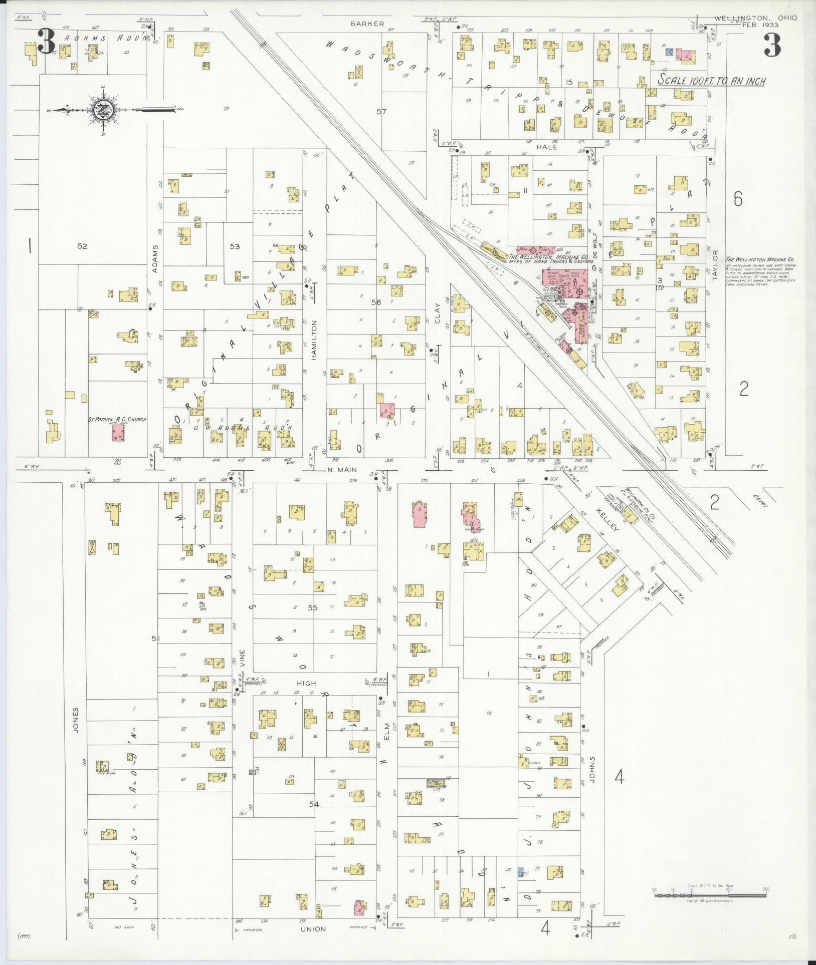 Sanborn Fire Insurance Map from Wellington, Lorain County, Ohio (1933), Sheet #0003 - Complete Map Set gallery image, historic Sanborn map, vintage wall art, Ohio Ohio