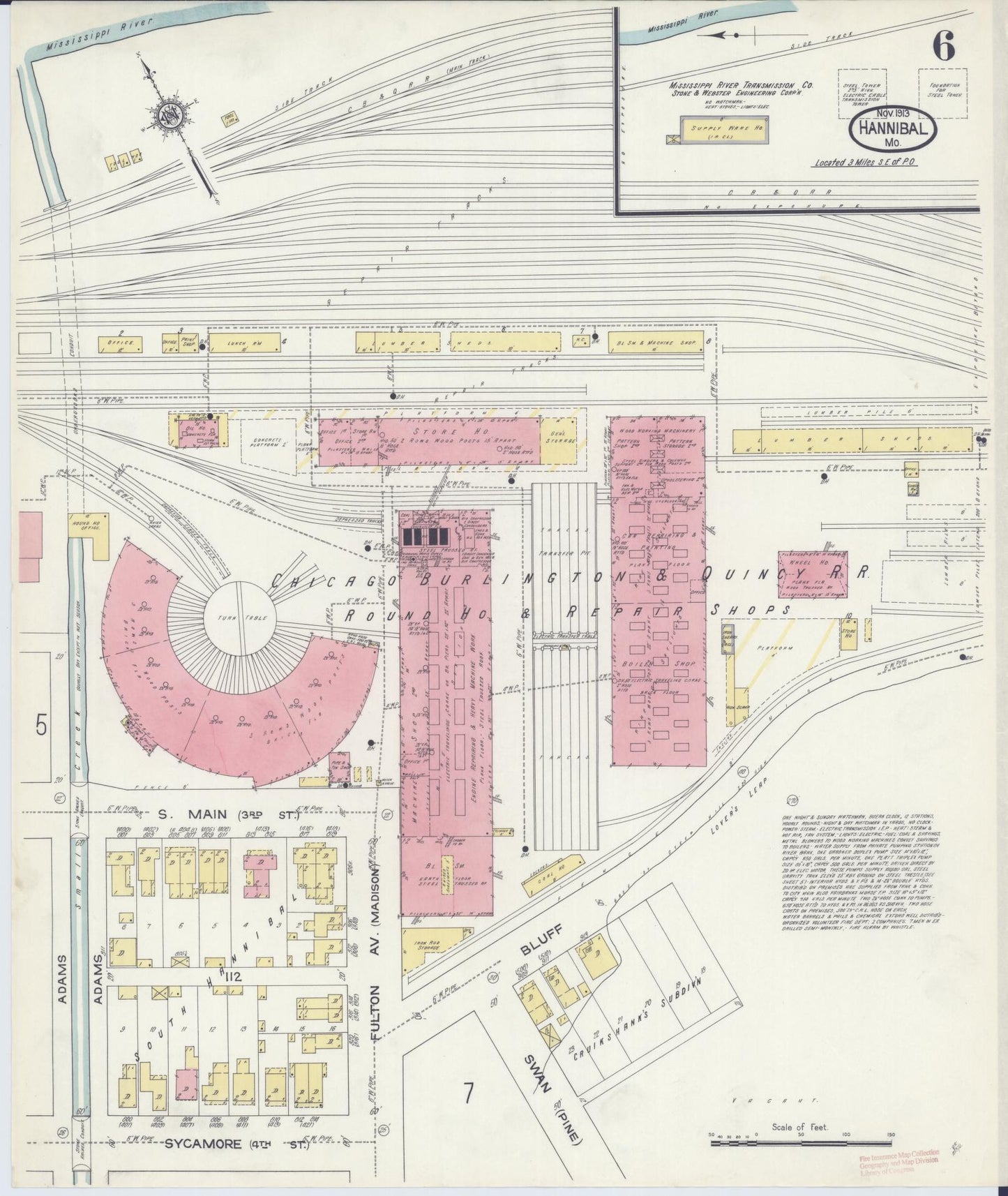 Sanborn Fire Insurance Map from Hannibal, Marion County, Missouri (1913), Sheet #0006 - Complete Map Set gallery image, historic Sanborn map, vintage wall art, Missouri Missouri