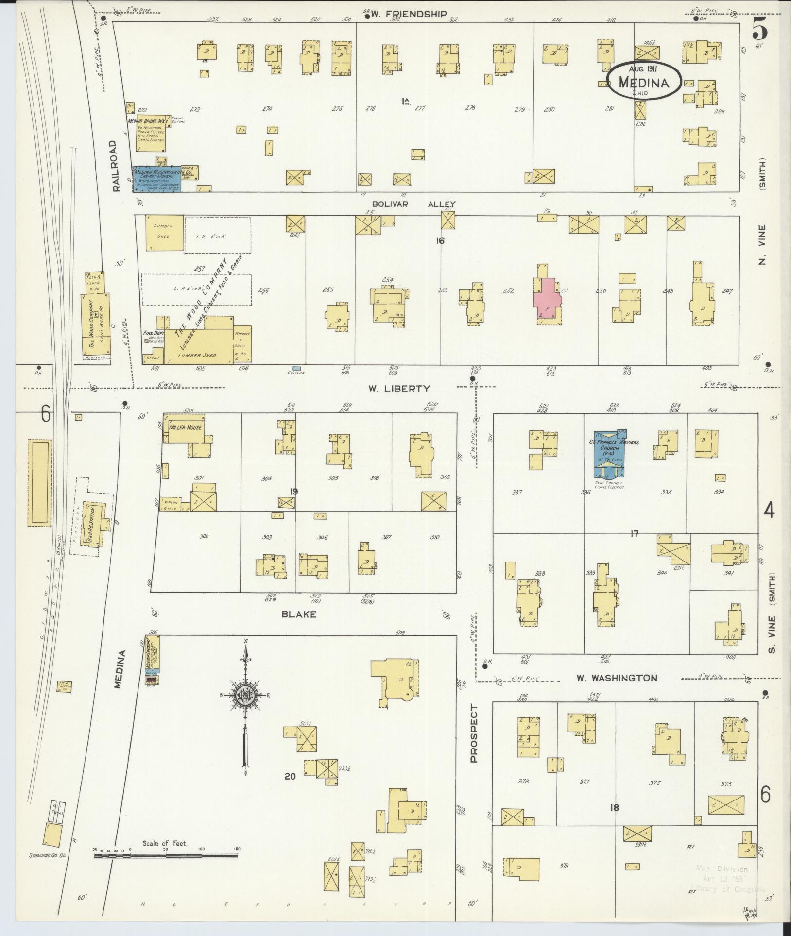 Sanborn Fire Insurance Map from Medina, Medina County, Ohio (1911), Sheet #0005 - Complete Map Set gallery image, historic Sanborn map, vintage wall art, Ohio Ohio