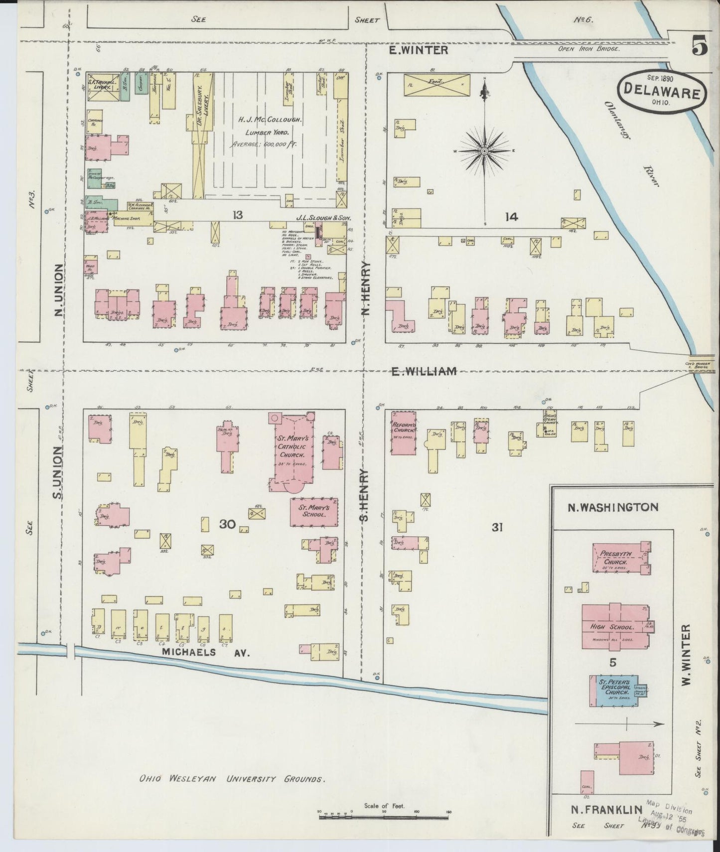 Sanborn Fire Insurance Map from Delaware, Delaware County, Ohio (1890), Sheet #0005 - Complete Map Set gallery image, historic Sanborn map, vintage wall art, Ohio Ohio