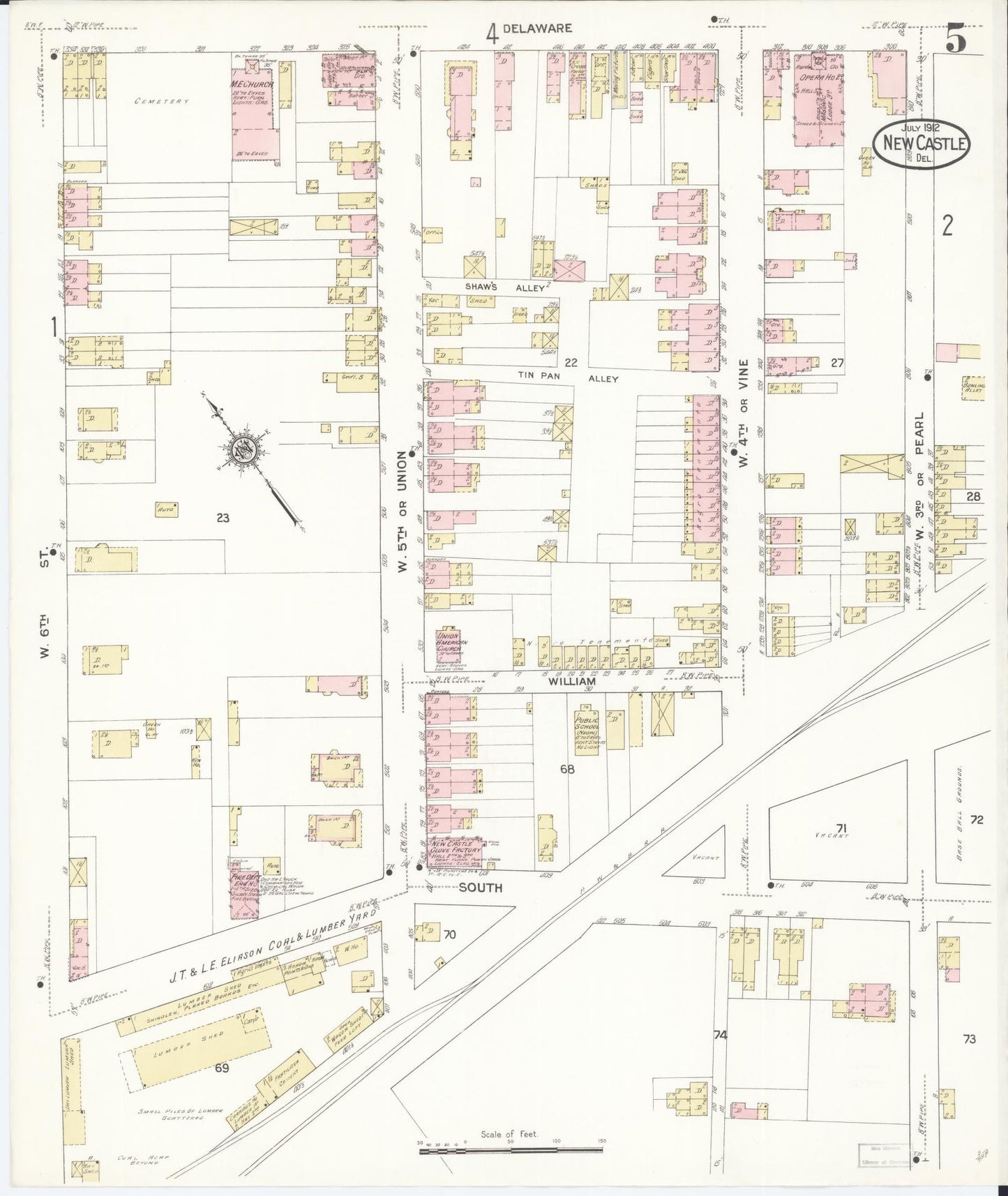 Sanborn Fire Insurance Map from New Castle, New Castle County, Delaware (1912), Sheet #0005 - Complete Map Set gallery image, historic Sanborn map, vintage wall art, Delaware Delaware