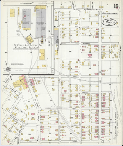 Sanborn Fire Insurance Map from Saint Charles, Saint Charles County, Missouri (1917), Sheet #0015 - Historic Sanborn Fire Insurance Map Print, vintage old map wall art, antique decor, genealogy gift, Missouri Missouri map