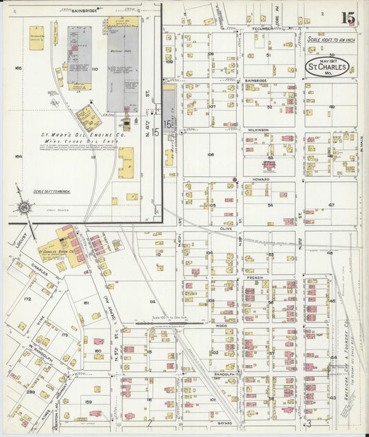 Sanborn Fire Insurance Map from Saint Charles, Saint Charles County, Missouri (1917), Sheet #0015 - Historic Sanborn Fire Insurance Map Print, vintage old map wall art, antique decor, genealogy gift, Missouri Missouri map