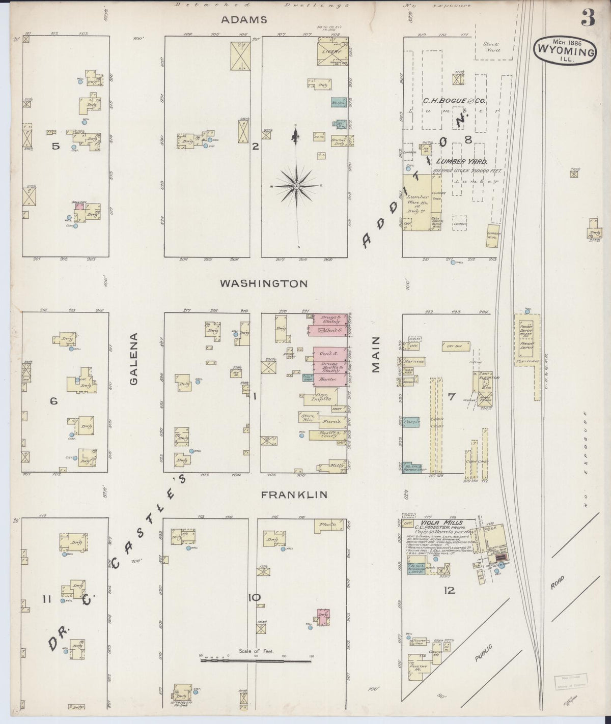 Sanborn Fire Insurance Map from Wyoming, Stark County, Illinois (1886), Sheet #0003 - Historic Sanborn Fire Insurance Map Print, vintage old map wall art, antique decor, genealogy gift, Illinois Illinois map