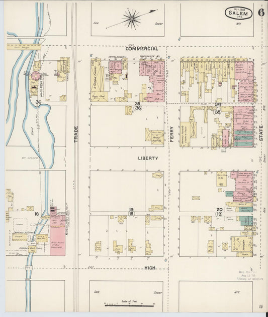 Sanborn Fire Insurance Map from Salem, Marion County, Oregon (1888), Sheet #0006 - Historic Sanborn Fire Insurance Map Print, vintage old map wall art, antique decor, genealogy gift, Oregon Oregon map