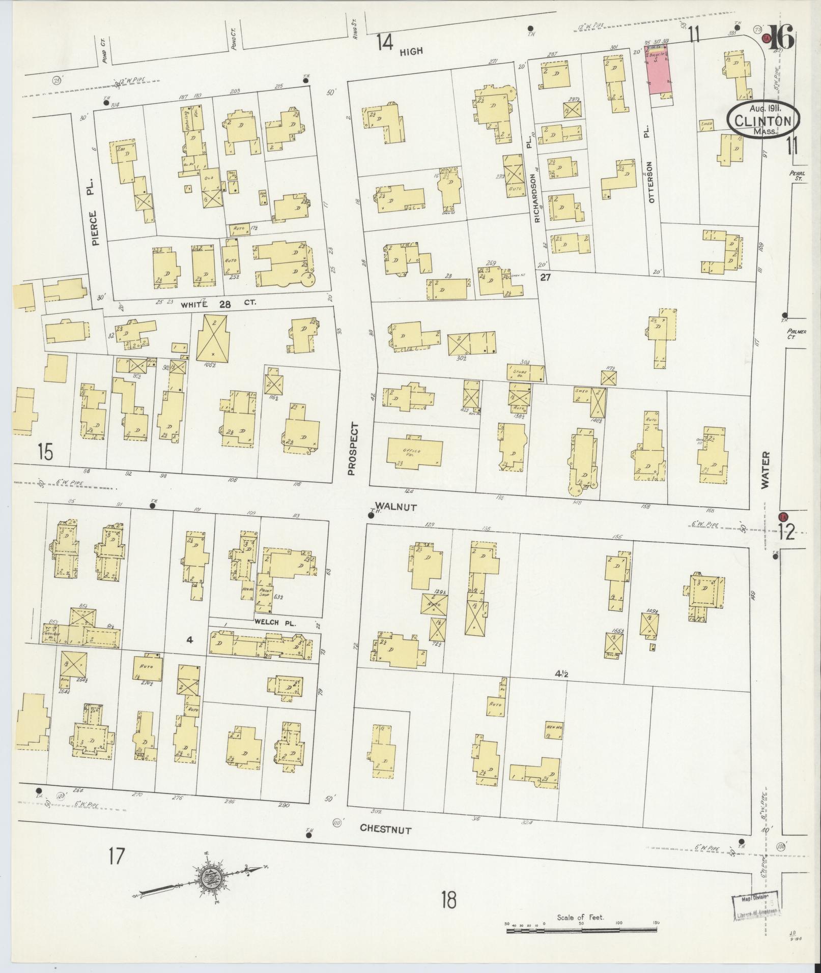 Sanborn Fire Insurance Map from Clinton, Worcester County, Massachusetts (1911), Sheet #0016 - Complete Map Set gallery image, historic Sanborn map, vintage wall art, Massachusetts Massachusetts