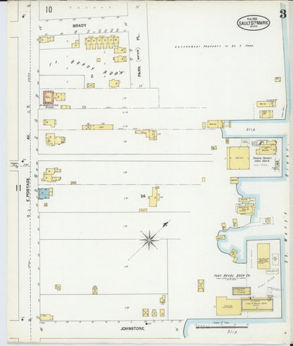 Sanborn Fire Insurance Map from Sault Sainte Marie, Chippewa County, Michigan (1902), Sheet #0003 - Historic Sanborn Fire Insurance Map Print, vintage old map wall art, antique decor, genealogy gift, Michigan Michigan map