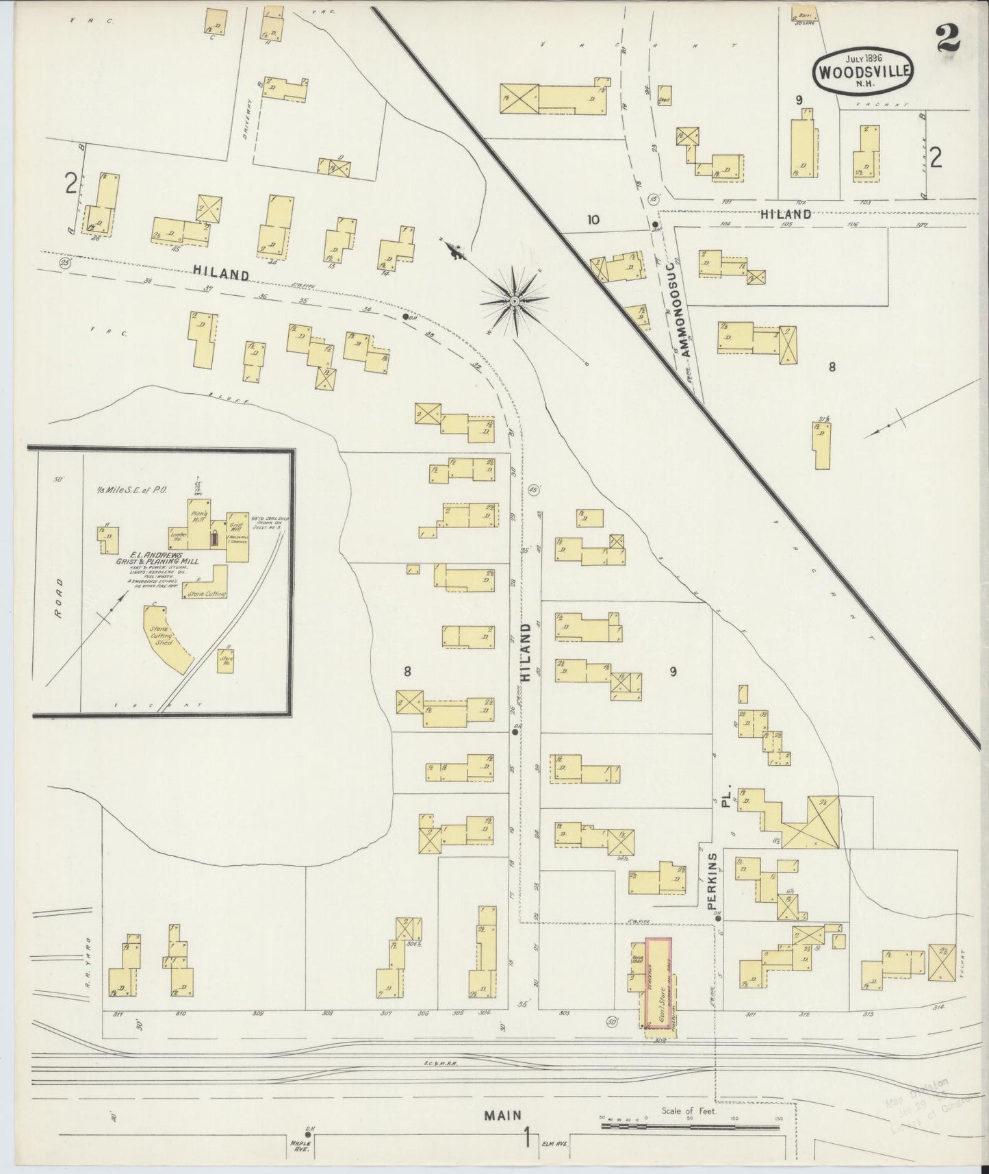 Sanborn Fire Insurance Map from Woodsville, Grafton County, New Hampshire (1896), Sheet #0002 - Complete Map Set gallery image, historic Sanborn map, vintage wall art, New Hampshire New Hampshire