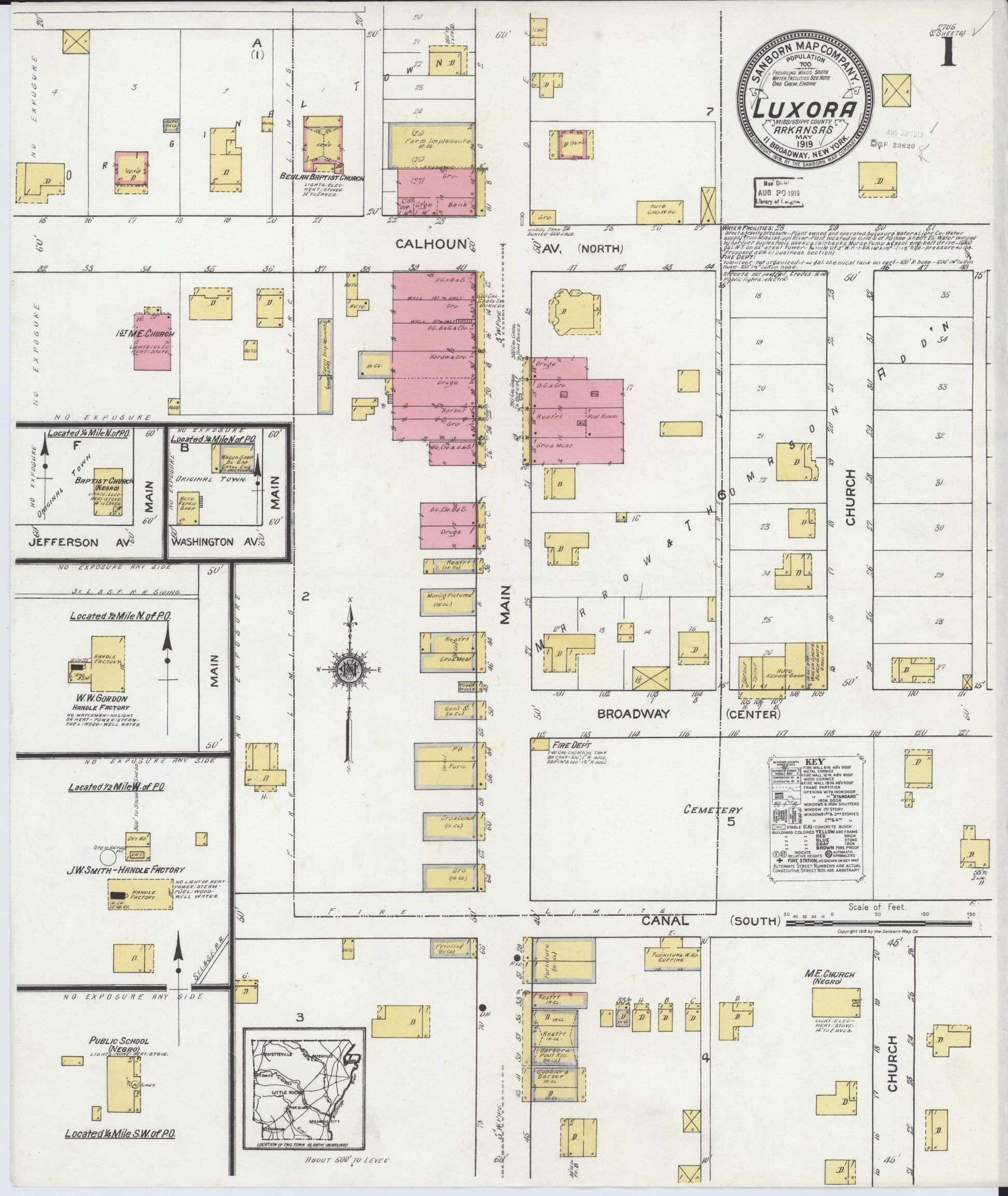 Sanborn Fire Insurance Map from Luxora, Mississippi County, Arkansas (1919), Sheet #0001 - Historic Sanborn Fire Insurance Map Print, vintage old map wall art, antique decor, genealogy gift, Arkansas Arkansas map