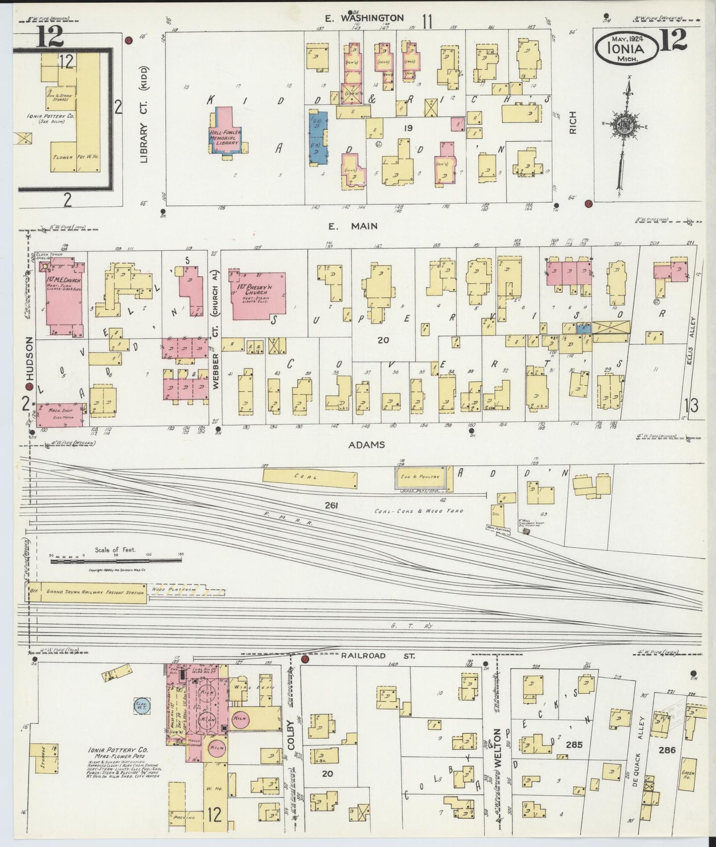 Sanborn Fire Insurance Map from Ionia, Ionia County, Michigan (1924), Sheet #0012 - Complete Map Set gallery image, historic Sanborn map, vintage wall art, Michigan Michigan
