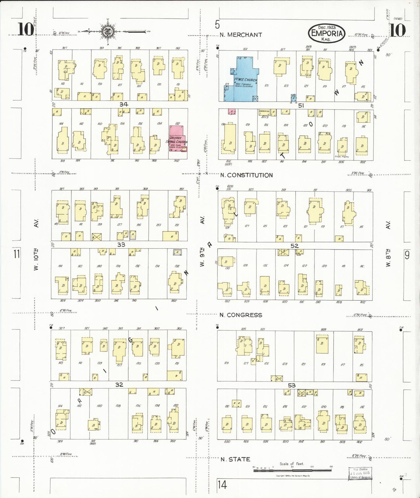 Sanborn Fire Insurance Map from Emporia, Lyon County, Kansas (1923), Sheet #0010 - Complete Map Set gallery image, historic Sanborn map, vintage wall art, Kansas Kansas