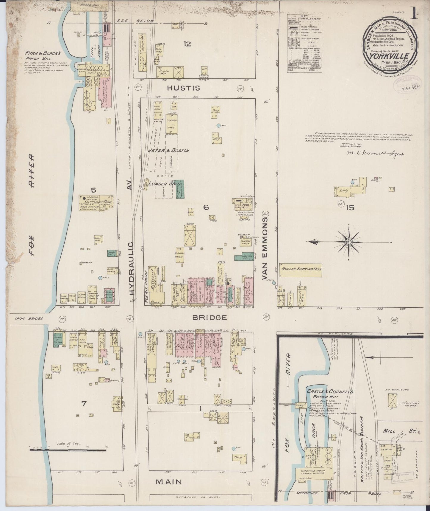Sanborn Fire Insurance Map from Yorkville, Kendall County, Illinois (1886), Sheet #0001 - Complete Map Set gallery image, historic Sanborn map, vintage wall art, Illinois Illinois
