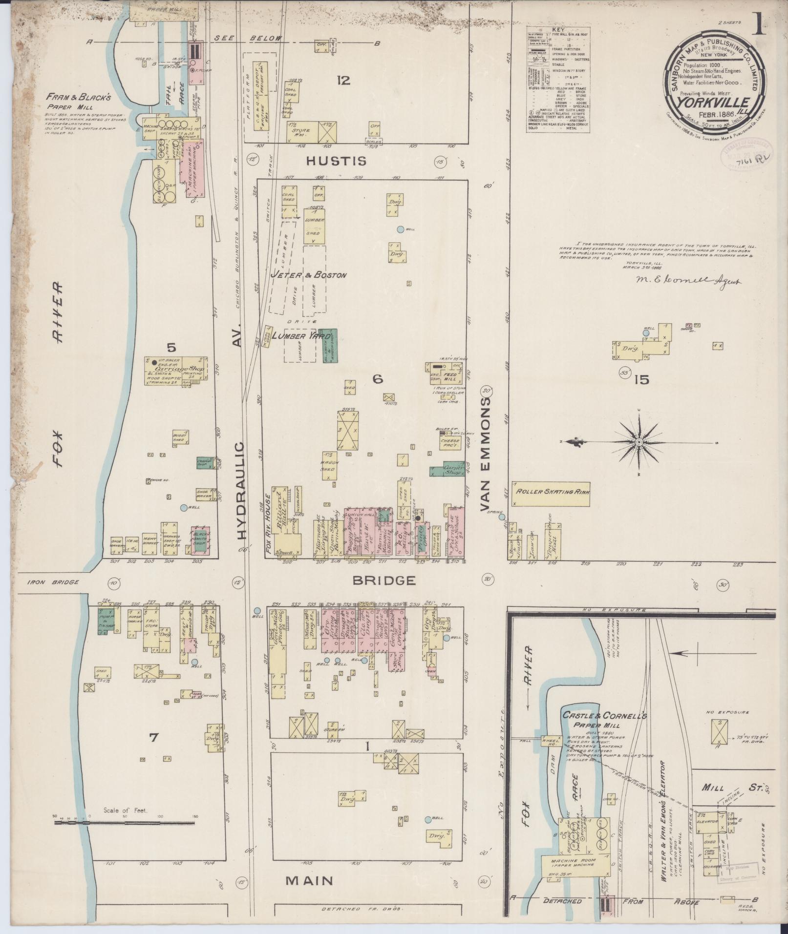 Sanborn Fire Insurance Map from Yorkville, Kendall County, Illinois (1886), Sheet #0001 - Complete Map Set gallery image, historic Sanborn map, vintage wall art, Illinois Illinois