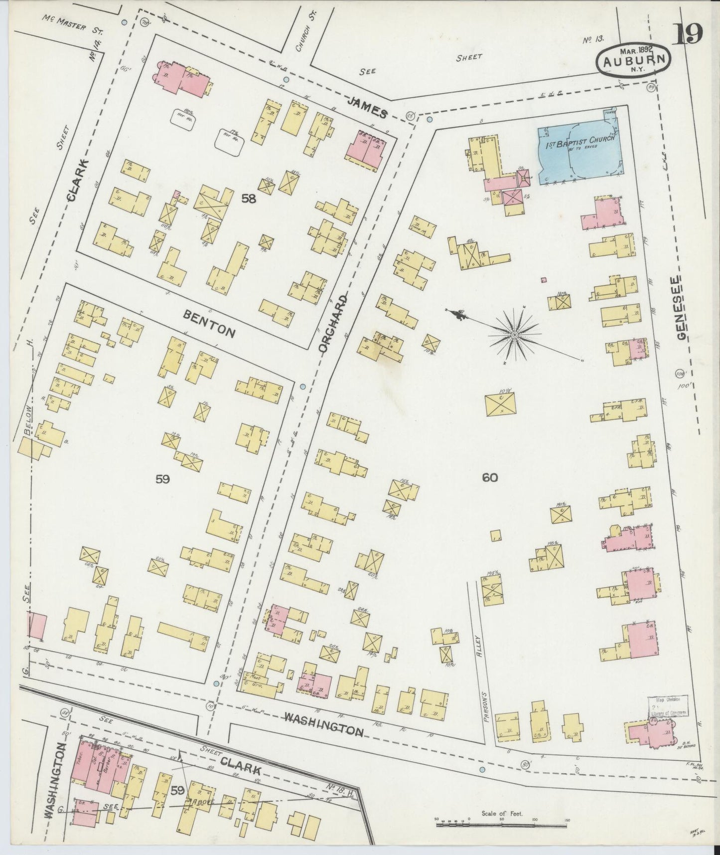 Sanborn Fire Insurance Map from Auburn, Cayuga County, New York (1892), Sheet #0019 - Complete Map Set gallery image, historic Sanborn map, vintage wall art, New York New York