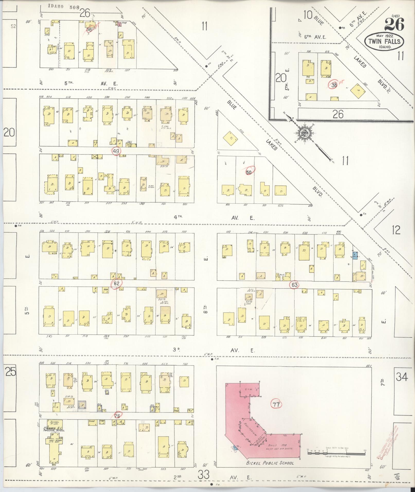 Sanborn Fire Insurance Map from Twin Falls, Twin Falls County, Idaho (1949), Sheet #0026 - Complete Map Set gallery image, historic Sanborn map, vintage wall art, Falls Idaho